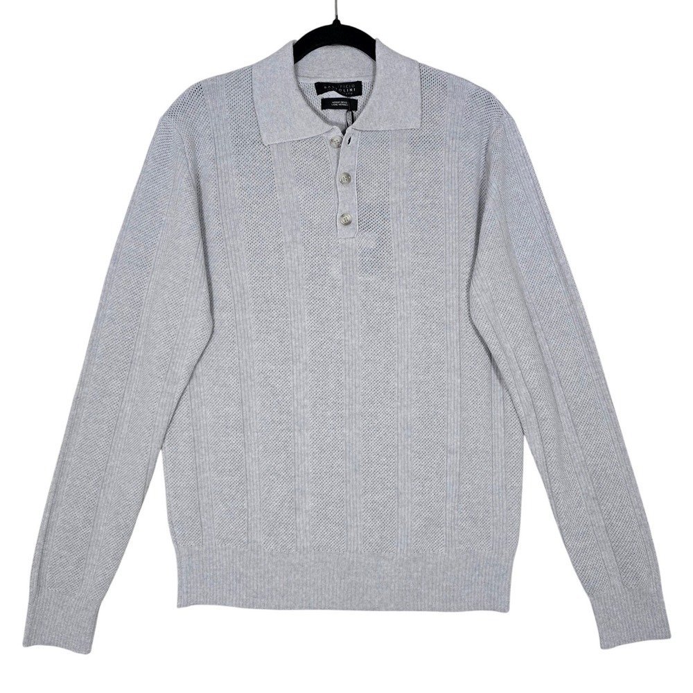 NWT Maglificio Bartolini Men's Knit Merino Wool Polo Sweater Grey Knit Italy M